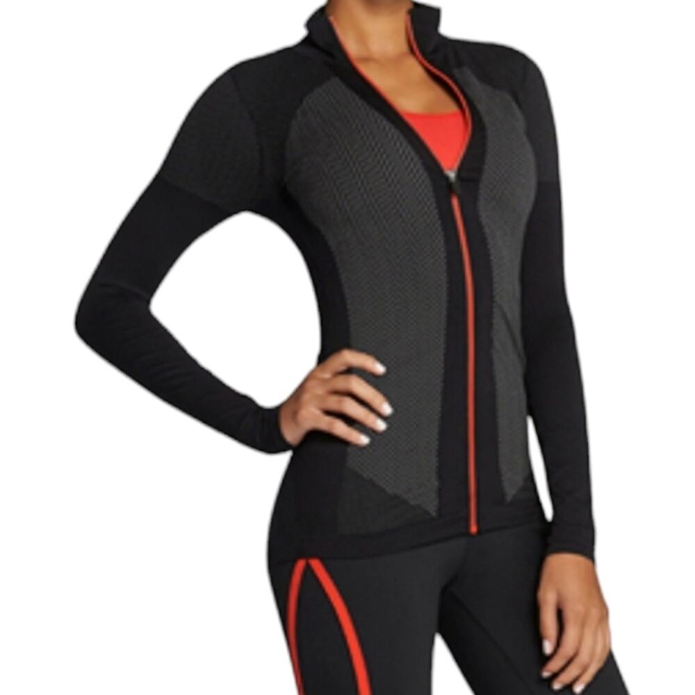 Fabletics Jacket Dark Gray Full Zip Mock Neck Athleisure Stretch Size Large